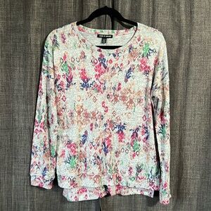 Cable & gauge gray base colorful print long sleeve knit blouse size medium